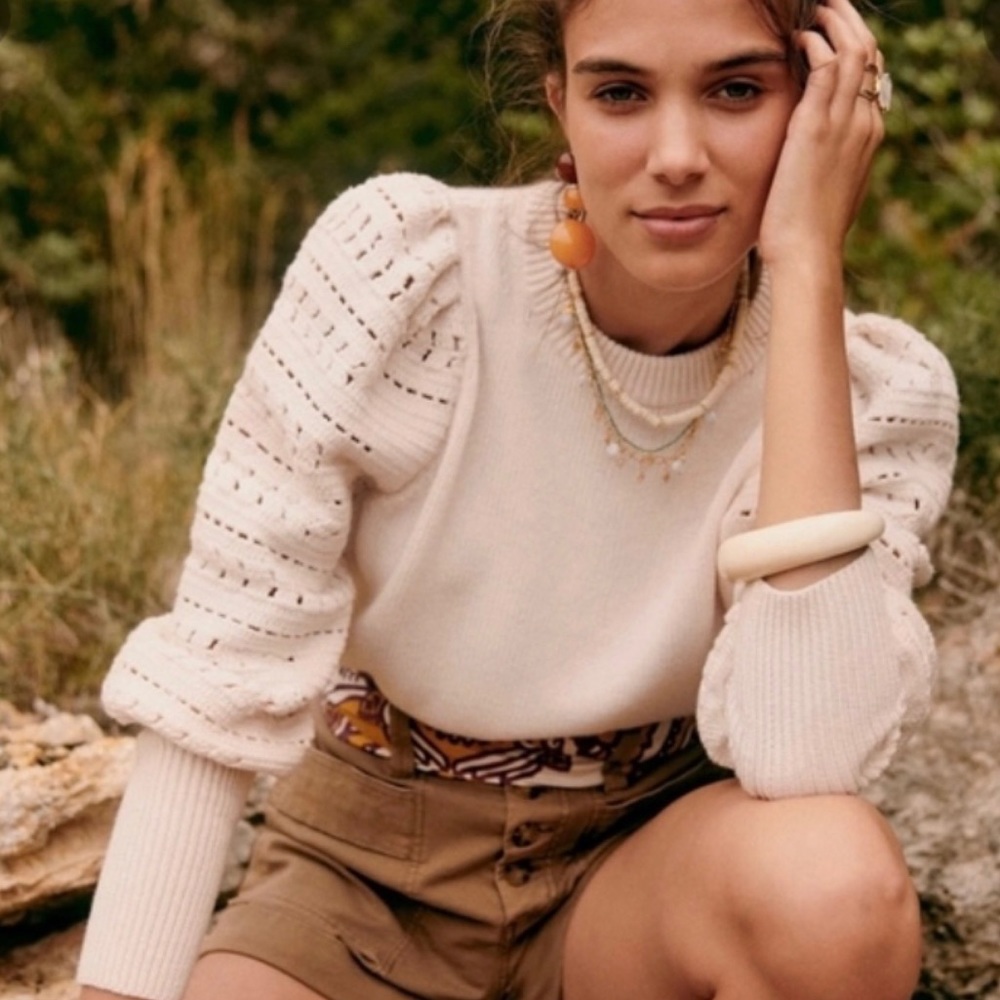 Sezane Orion white crochet sweater